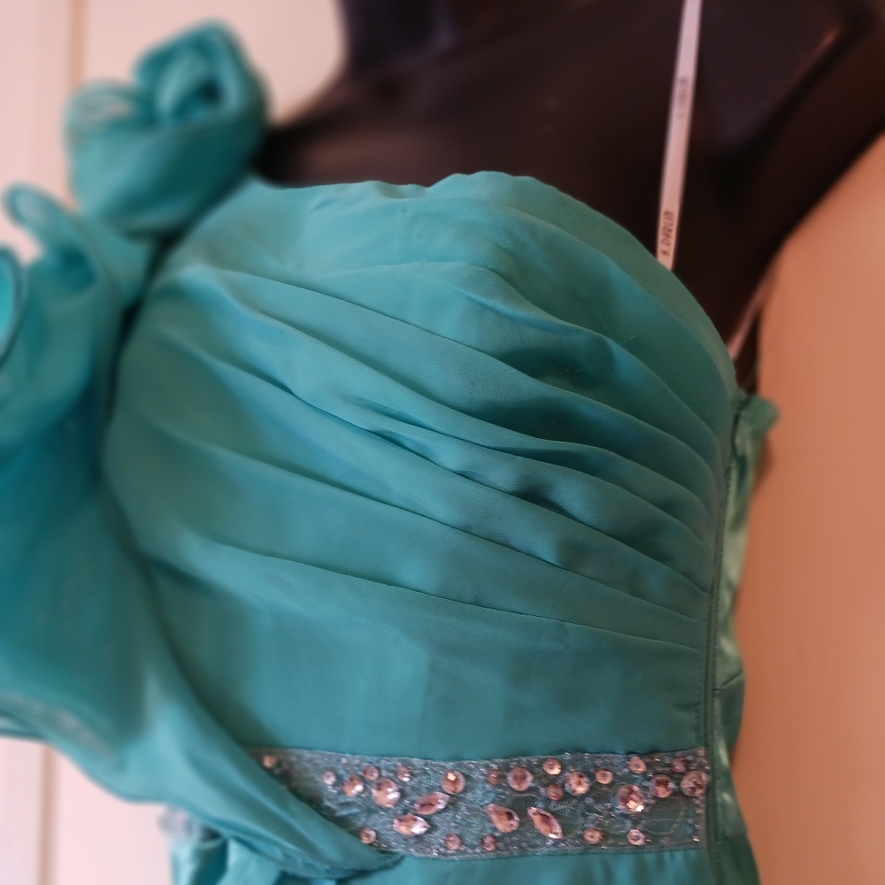 B.DARLIN evening short dress original 90's chiffon and Satin aqua blue sz. S-M - Picture 7 of 10